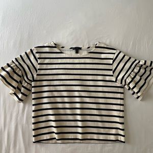 blue and white j crew shirt